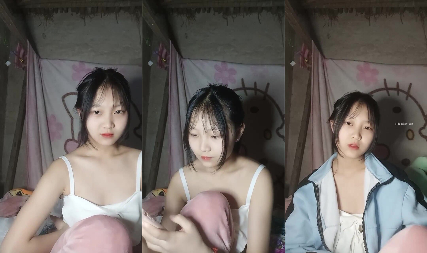 Seorang pelajar perempuan berwajah tulen menyiarkan secara langsung rancangan di asramanya, dan dia kelihatan comel (3)
